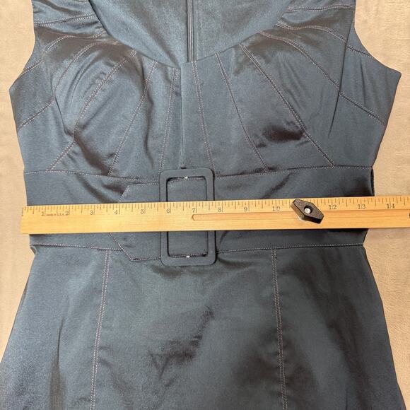 Cache Dress Womens 4 Navy Blue Sleeveless Belted Fitted Sheath Cocktail Party - Picture 9 of 14